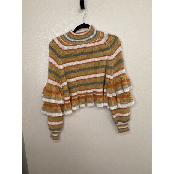 Current air Womens yellow sweater Small long sleeve ruffle turtleneck nylon - Picture 1 of 7